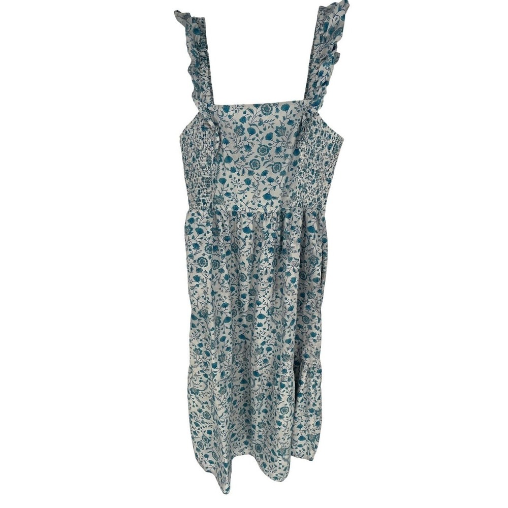 Draper James Floral Sundress Blue White Smocked Ruffle XXL Coastal Cowgirl - Picture 2 of 11